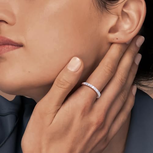 Birthstone Rings Eternity Band 925 Sterling Silver/Yellow Gold-Plated Created Gemstone Stackable Wedding Band 2.7mm Thin Half Eternity Rings for Women Size 6 to 10 - color: 03-Aquamarine-Mar.