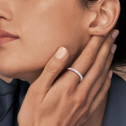 Birthstone Rings Eternity Band 925 Sterling Silver/Yellow Gold-Plated Created Gemstone Stackable Wedding Band 2.7mm Thin Half Eternity Rings for Women Size 6 to 10 - color: 03-Aquamarine-Mar.