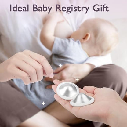 Boboduck 925 Silver Nipple Covers Breastfeeding - The Original Silver Nursing Cups - Protect and Soothe Sore Nipples - Silver Nipple Shield Guards with Soft Silicone Ring - size: Regular