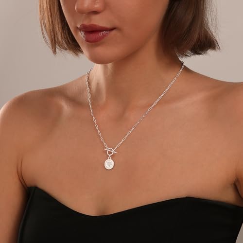 Gold Silver Necklace for Women, Dainty Cubic Zirconia Pendant | Teardrop CZ Charm, 14K Gold/Sterling Silver Plated, Adjustable Chain, Hypoallergenic & Waterproof Jewelry, Cute Trendy Gift - color: Silver-Compass/paperclip toggle chain