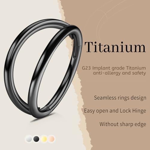WYR 3Pcs Hypoallergenic Titanium Nose Rings for Women Men 16G 18G 20G | Black/Gold/Silver Seamless Septum Ring CZ & Double Hoop Clicker Conch Earrings Cartilage Piercing Jewelry 7mm 8mm 10mm - color: Black, size: 20g 10mm