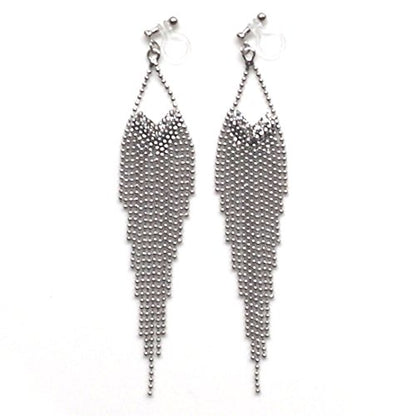 Dangle Silver Invisible Clip On Earrings for Women Not Pierced Gold Crystal Rhinestone Comfortable Hoop Fringe Long Chain Clip On Earrings - color: Fringe Silver 2
