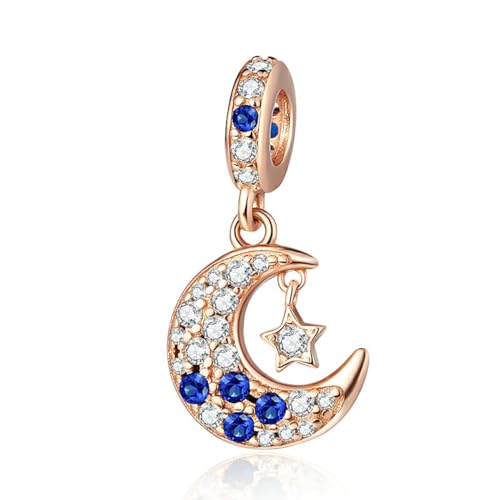 Charm for Bracelets and Necklaces, Heart Animals 925 Sterling Silver Bead Celestial Sun Moon Star Charms Jewelry Gift for Women Girls - color: Rose Gold Moon Star Dangle Charm