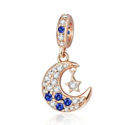 Charm for Bracelets and Necklaces, Heart Animals 925 Sterling Silver Bead Celestial Sun Moon Star Charms Jewelry Gift for Women Girls - color: Rose Gold Moon Star Dangle Charm