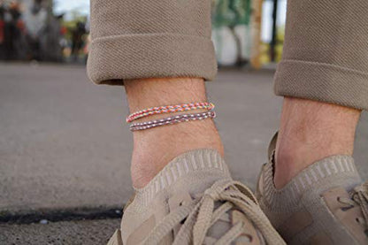 Made by Nami 2 Pcs Wave String Ankle Bracelets for Women Waterproof & Adjustable Thin Braided Anklet Surfer Boho Ankle Bracelet Set of 2 Beach Accessories - color: Retro Brown Set