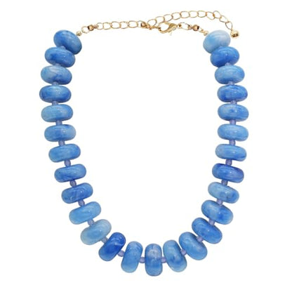 We We Chunky Colorful Beaded Necklace for Women Large Boho Statement Bead Chokers Necklaces Turquoise Blue Big Beads Jewelry Neck Summer Beach - color: sea blue