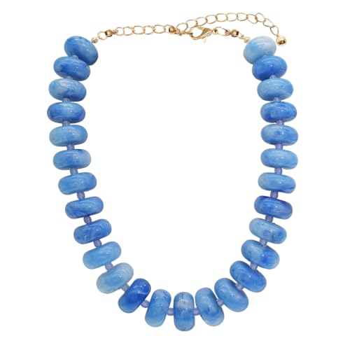 We We Chunky Colorful Beaded Necklace for Women Large Boho Statement Bead Chokers Necklaces Turquoise Blue Big Beads Jewelry Neck Summer Beach - color: sea blue