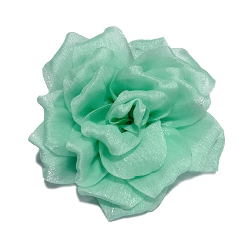 Flash Camellia Flower Brooch Pin for Women Men Elegant Texture Fabric Dahlia Rose Floral Brooches Lapel Pins Dainty Wedding Holiday Party Costume Dress Accessories Jewelry - color: Light Green