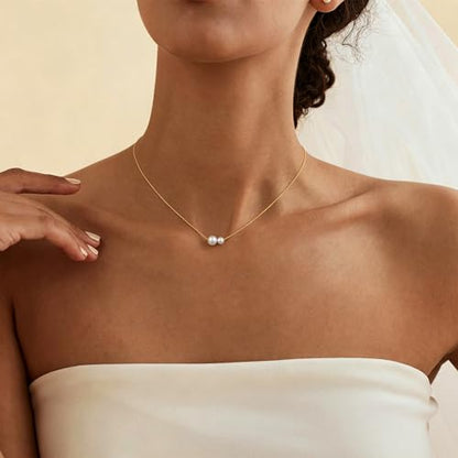 Gold Pearl Necklaces for Women - White Pearls Jewelry Gifts Wedding Bride Bridesmaid Jewelry - color: Gold-Two Pearl B