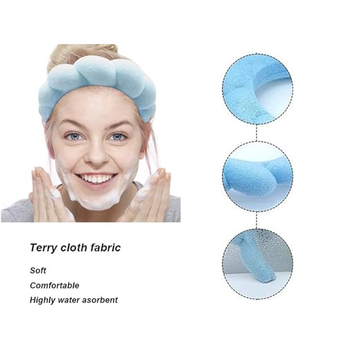 Spa Headbands for Washing Face Makeup Skin Care Headband Women Bubble Facial Beauty Headbands Puffy Shower Towel Band Hair Headband - color: Blue