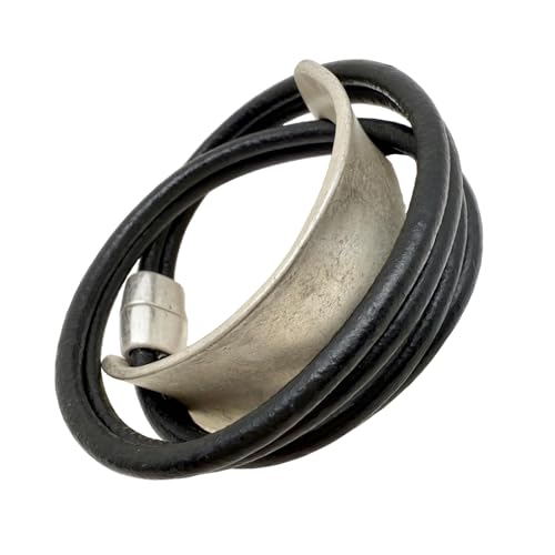 Leather Wrap Bracelet for Women Bangle Bracelet Handmade Bohemian Bangle Bold Statement Leather Bracelet for Women Trendy - style: Black Leather Wrap Bracelet