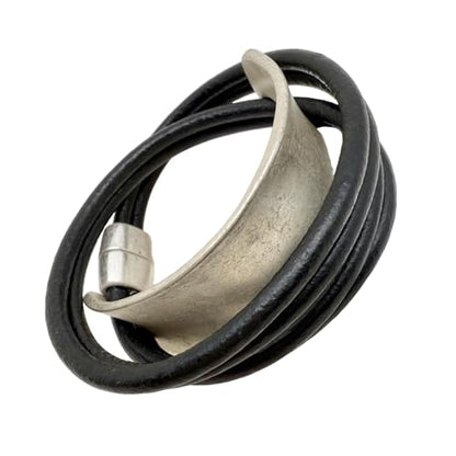 Leather Wrap Bracelet for Women Bangle Bracelet Handmade Bohemian Bangle Bold Statement Leather Bracelet for Women Trendy - style: Black Leather Wrap Bracelet