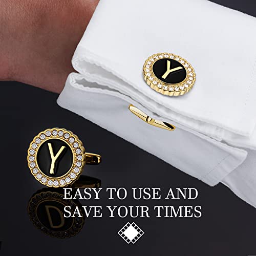 HAWSON 18K Gold Tone Initial Cufflinks for Men with Tuxedo Studs - Gift Boxed, Stylish Men's Jewelry Accessories for Weddings, Birthdays, Anniversaries, Father's Day - color: Y-Cufflinks & Studs Set