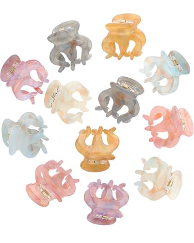 Molans 12 Pcs Small Hair Clips Mini Claw Jaw Clips Women Girls Thin Hair | Tiny Short Acrylic Cute Clips Non Slip Little Hair Accessories Clamps for Half Updo Styling Fine Hair Bangs Kids Toddlers - color: Sequins(Octopus)