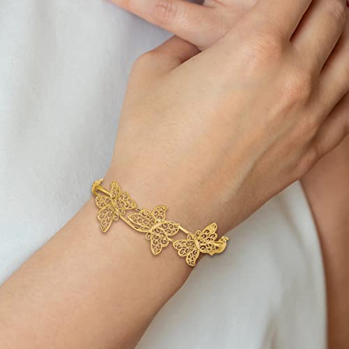 IceCarats 14K Yellow Gold Filigree Butterfly Hinged Bangle Bracelet, 7 inch | Polished, Matte, Solid