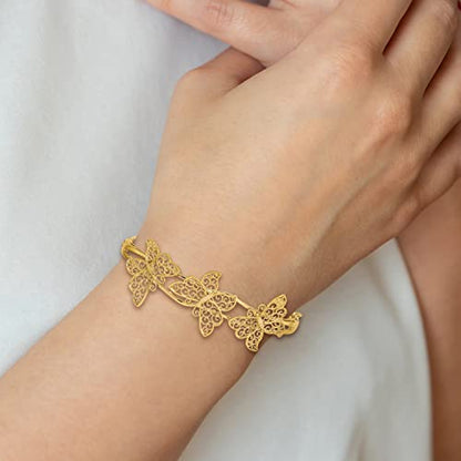IceCarats 14K Yellow Gold Filigree Butterfly Hinged Bangle Bracelet, 7 inch | Polished, Matte, Solid