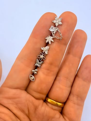 20Pcs L Shaped Nose Studs Set, Stainless Steel & Copper Zircon Inlaid Nose Piercing Jewelry Mixed Flower Moon Snake Heart Star Tiny Nose Pins Unisex for Nostril Piercings - color: Steel Silver