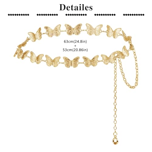 QWALIT Silver Gold Chain Belt for Women Fashion Waist Chain Belt Star Butterfly Metal Belt Music Festival Y2K Accessories - style: C1- Butterfly- gold