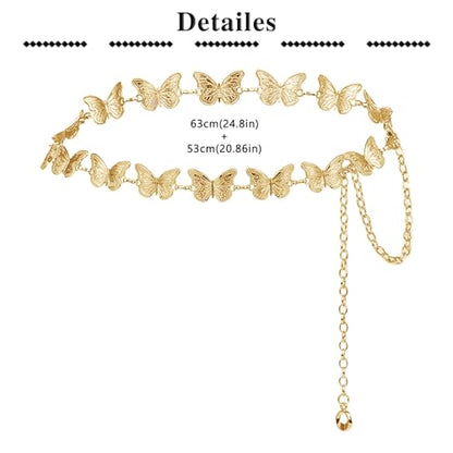 QWALIT Silver Gold Chain Belt for Women Fashion Waist Chain Belt Star Butterfly Metal Belt Music Festival Y2K Accessories - style: C1- Butterfly- gold