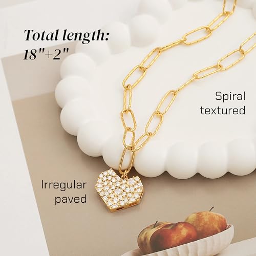 18k Gold Plated Chain Link Necklace for Women, Baroque Pearl/Compass Pendant Necklace - color: Pave Heart