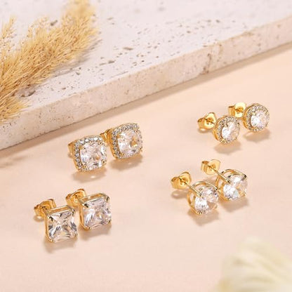 MILACOLATO S925 Sterling Silver Stud Earrings for Women Men Hypoallergenic 18K Gold Plated Cubic Zirconia Earrings Studs Brilliant Simulated Diamond Halo Earring for Sensitive Ears - style: 18K Gold Plated Earrings - Standard Size CZ