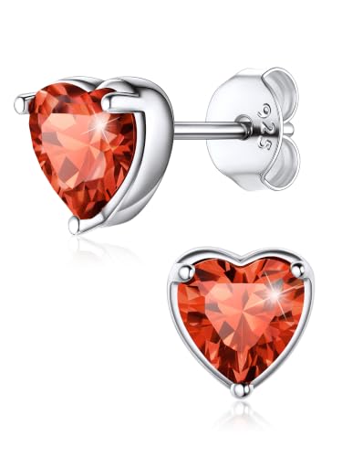 ChicSilver 925 Sterling Silver Earrings Sparkling Heart/Round/Princess Cut Birthstone Earrings for Women Birthday Jewelry with Gift Box - style: B.July(Ruby)-Heart Cut