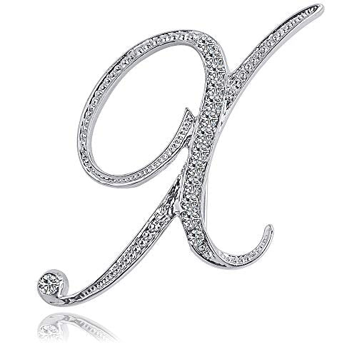 Letter Brooch Pins Initial Rhinestone Brooch for Women Crafts Silvery A-Z - color: Silver X
