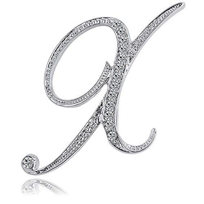 Letter Brooch Pins Initial Rhinestone Brooch for Women Crafts Silvery A-Z - color: Silver X