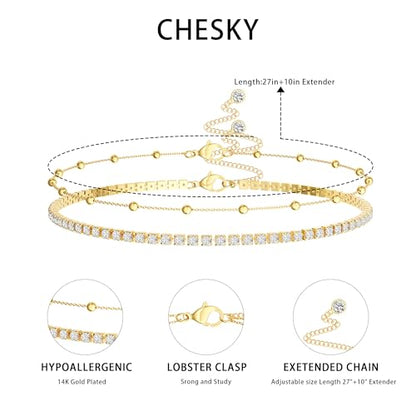 CHESKY Waist Beads for Women, 14k Gold Plated Waist Chain Gold Chain Belt for Womens Simple Body Chain Jewelry Belly Chain Beach Accessories Dainty Gold Jewelry for Women Gifts Rave Outfits for Womens - style: CZ-Bead