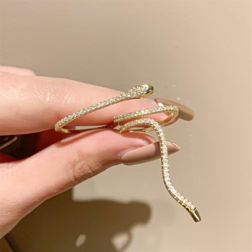 Dainty Crystal Snake Open Ring for Women CZ Snake Ring Gold/Silver Cubic Zirconia Adjustable Copper Ring for Her Lover Animal Snake Index Finger Ring - color: gold