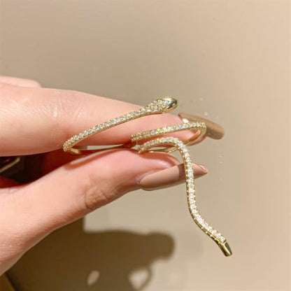 Dainty Crystal Snake Open Ring for Women CZ Snake Ring Gold/Silver Cubic Zirconia Adjustable Copper Ring for Her Lover Animal Snake Index Finger Ring - color: gold
