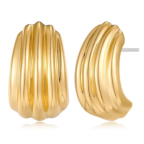 MUYAN Chunky Textured Earrings for Women Large Statement Studs | Brass Hypoallergenic Jewelry, Fashion Accessories, Gifts for Women - color: Gold