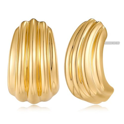 MUYAN Chunky Textured Earrings for Women Large Statement Studs | Brass Hypoallergenic Jewelry, Fashion Accessories, Gifts for Women - color: Gold