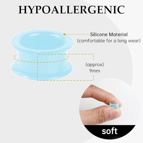 20Pcs Silicone Ear Gauges 2G-25mm Flexible Ear Tunnels Gauges Soft Expander Stretching Ear Plugs Tunnels Black Earring Piercings Jewelry for Men Women - color: Thick Lake Blue Silicone
