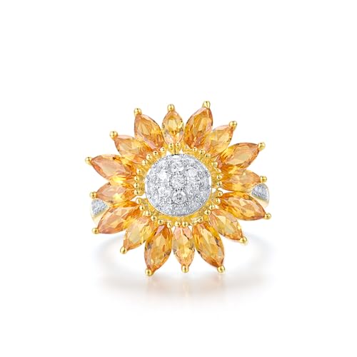 Santuzza Sterling Silver Gemstone Flower Ring for Women - color: [A]Sunflower-Yellow
