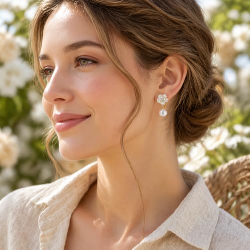 1 Pair Elegant Clip On Pearl Earrings Camellia Flower Design Chic Vintage | Camellia Flower Earrings | Clip-style Design | Pearl Earrings