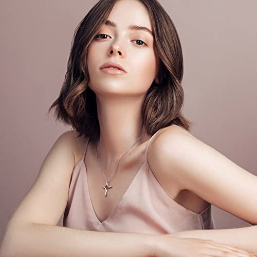 Cross Necklace for Women 925 Sterling Silver Birthstone Necklace for Women | Silver Necklaces with Diamond Sideways Birthstone Jewelry Gifts for Women 45+3cm Adjustable Chain - color: 01-Jan-Garnet
