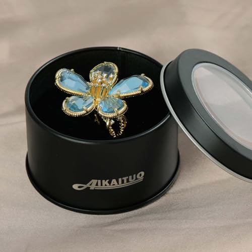 Large Flower Crystal Ring, Crystal Petal Ring, Size Adjustable, Fashion Ladies Must - color: Blue
