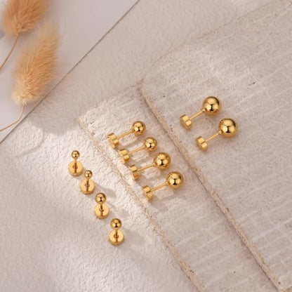 JINERA 5 Pairs Stud Earrings for Women 14K Plated Gold/Silver Pearl Ball Small Stud Earrings Set Cartilage Piercing Hypoallergenic Lightweight Flatback Earrings Jewelry Gifts for Women - color: 5 Pairs Flat Back Earrings - Gold