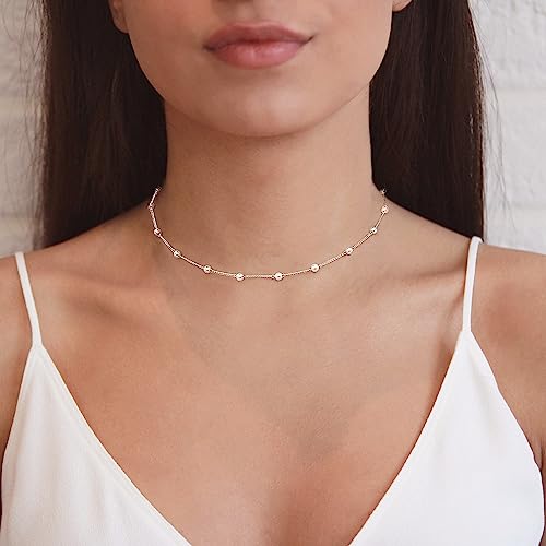 Pearl Necklaces for Women,14K Real Gold Plated Dainty Cute Pearl Necklace for Women Handmade Pearl Chain Necklace Everyday Jewelry Gift - color: Choker Style-35CM-Silver