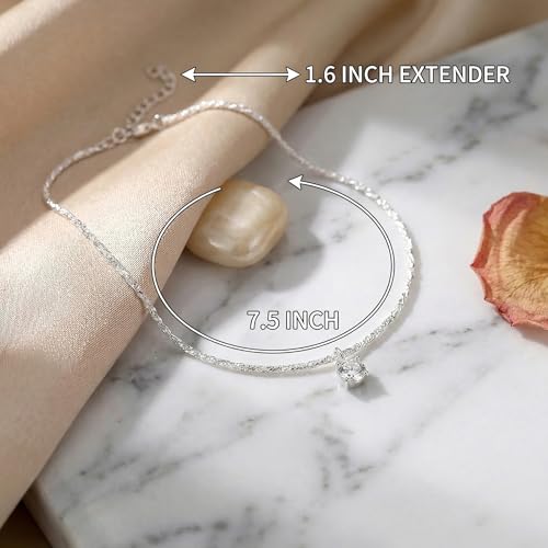 Silver Heart Charm Link Anklet for Women, Adjustable Handmade Cubic Zirconia Stackable Waterproof Summer Beach Chain Anklets Jewelry Accessories Gift - color: Silver CZ