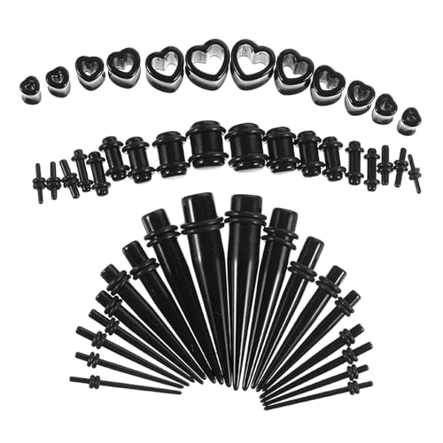 Yolev 48pcs Ear Stretching Kit - Heart Gauges Stretching Kit | Acrylic Tunnels & Plugs Gage Starter Kits for Women Men ， Lightweight Ear Gauge Kit 14g-00g Tapers for Ears