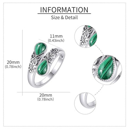 Ring for Women Sterling Silver Adjustable Band Open Rings Jewelry Gifts for Girls - style: Malachite