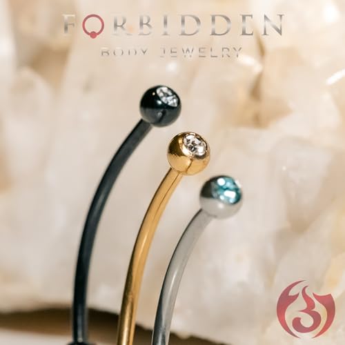 Forbidden Body Jewelry 12mm Surgical Steel Curved Barbell w/Gemmed Ends for Snake Eyes Tongue Piercing - style: Black