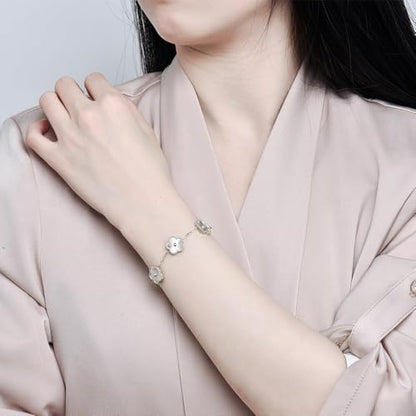 FLY FEI 18K Gold-Plated Four Leaf Clover Bracelet for Women,Adjustable lucky Bracelet Set Jewelry Gift-Hypoallergenic Charm for Birthdays, Wellness & Daily Wear - color: style02-silvery