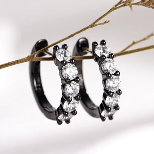 Evabelle Gold Hoop Earrings for Women 14K Real Gold Plated Cubic Zirconia Diamond Hoop Earrings Huggie Hoop Earring Women Earrings Earring for Men 925 Sterling Silver Post Hypoallergenic - color: Hoops 10-Black Ring and White Stone