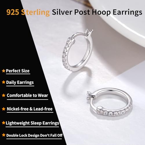 14K Gold Plated Hoop Earrings for Women with 925 Sterling Silver Post, Lightweight Small Hoop Earrings 15mm/20mm Huggie Hoop Earrings - color: CZ Hoop - 925 Sterling Silver, size: 15MM