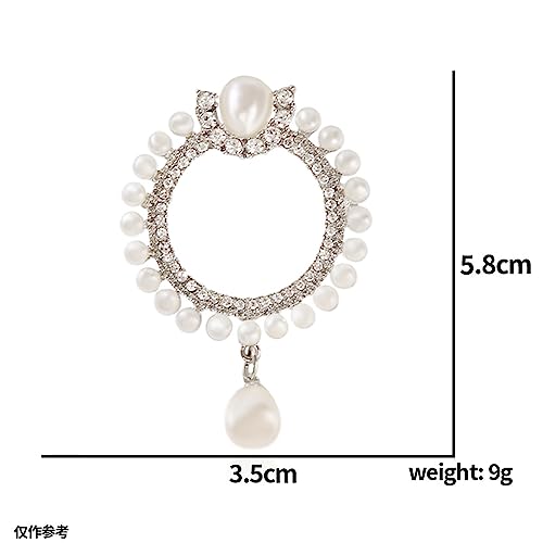 Elegant CZ Cubic Zirconia Round White Simulated Pearl Circle Brooch Pin for Women Wedding