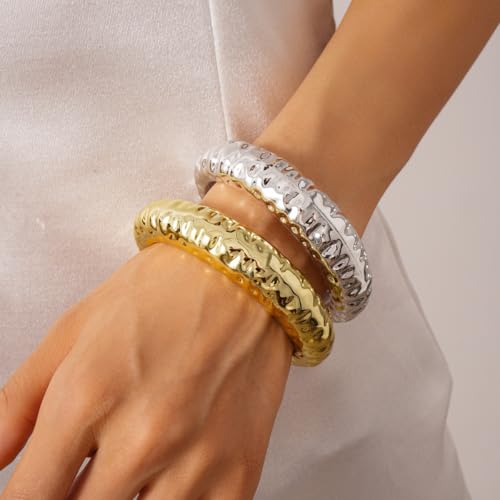 Chunky Geometric Textured Open Cuff Bangle Bracelet for Women Men Trendy Hammered Statement Cuff Bracelet Spiraled Oval Charm Cuff Bracelet Jewelry Gifts - color: Style A S