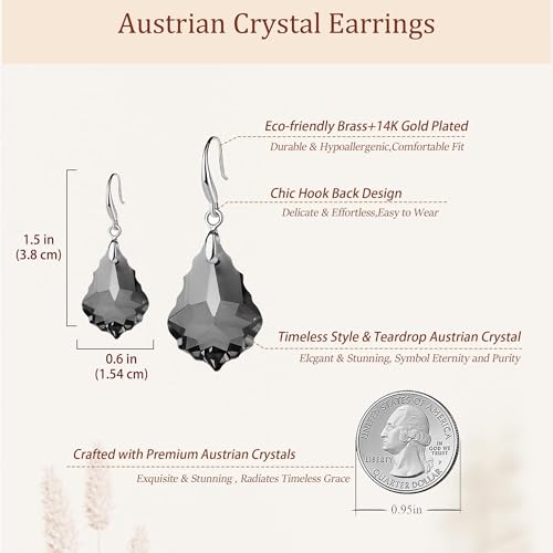 Austrian Crystal Baroque Teardrop Dangle Earrings for Women | 14K Gold-Plated,Hypoallergenic,Brilliant Facets,Fluid Movement,Easy-Wear Fishhook Fit,For Daily Wear And Special Occasions - color: Grey-Black